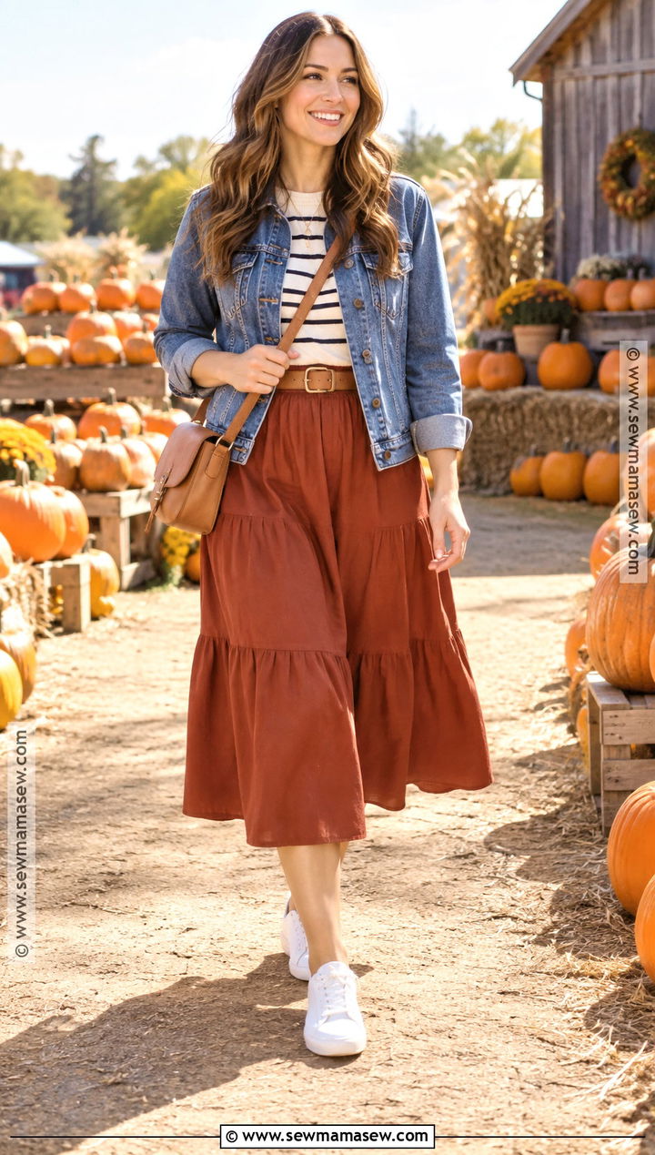 Rust A Line Skirt Pumpkin Patch Outfit - 20 skirt pumpkin patch outfit ideas