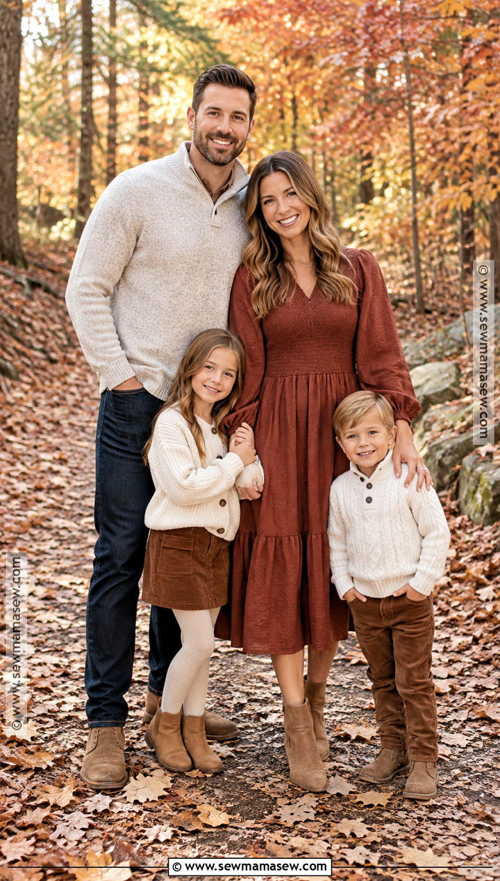 Rust And Cream Fall Family Photoshoot Outfit - 15 outdoor fall family photoshoot outfits