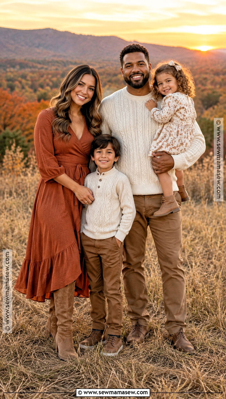 Rust And Cream Fall Sunset Family Outfits - 15 fall sunset family pictures outfits