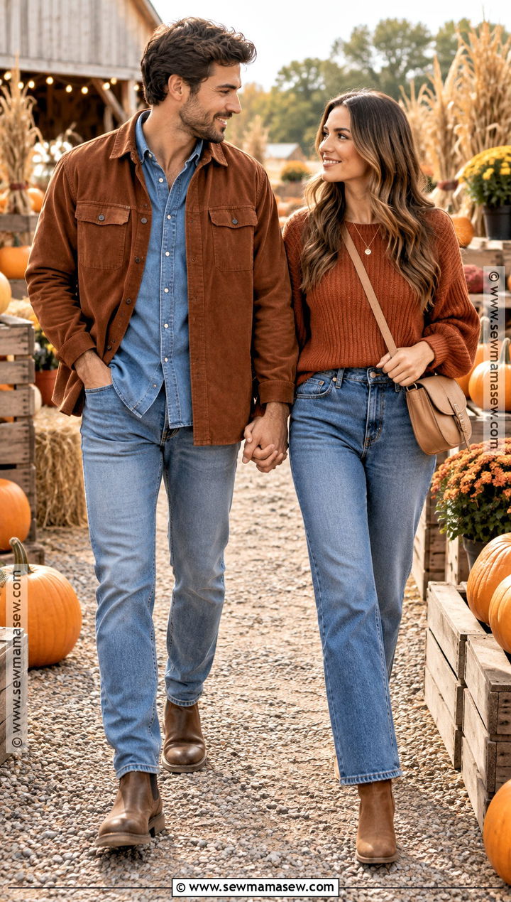 Rust And Denim Couple Pumpkin Patch Matching Outfits - 20 pumpkin patch matching outfits