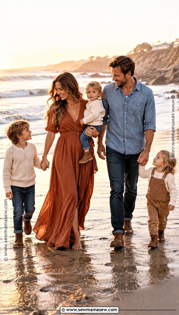Rust And Denim Fall Beach Family Outfit - 20 fall family beach pictures outfits
