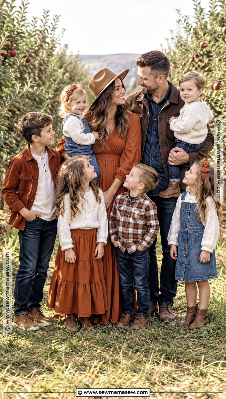 Rust And Denim Fall Family Picture Outfits - 15 fall large family pictures outfits