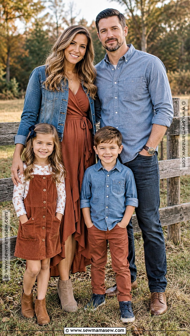 Rust And Denim Family Fall Picture Outfits - 15 cute family fall picture outfits