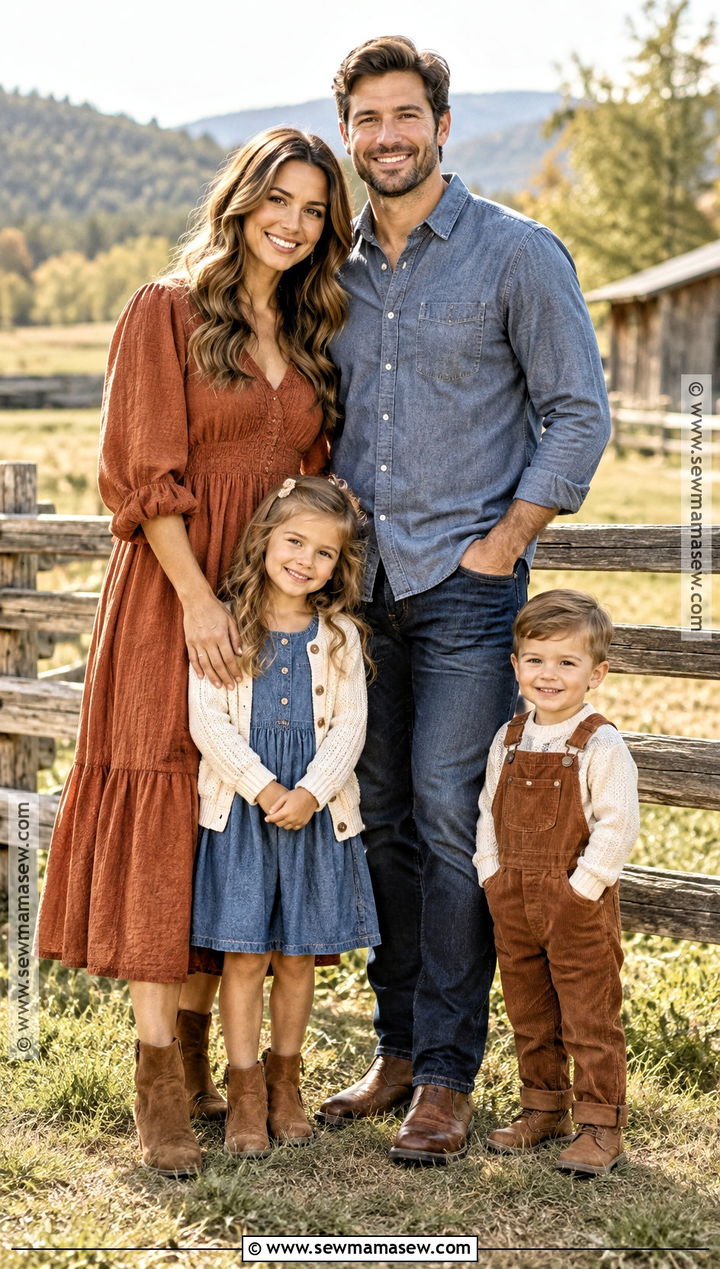Rust And Denim Family Photoshoot Outfit - 25 Fall Photoshoot Outfits for Family