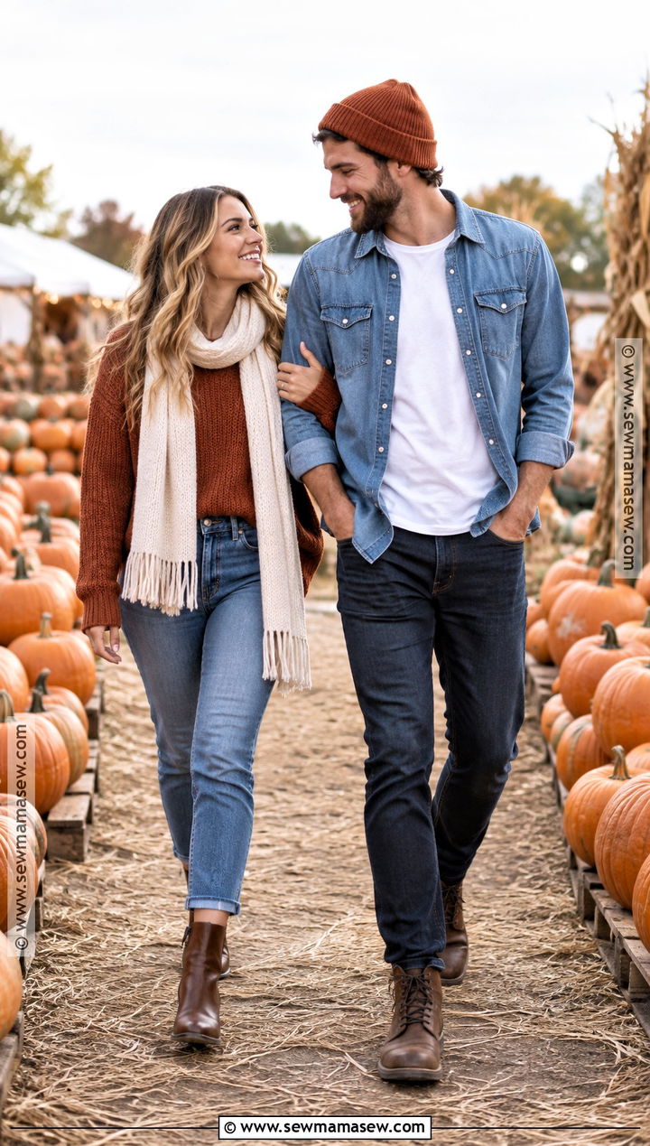 Rust And Denim Pumpkin Patch Couple Outfit - 25 pumpkin patch outfit ideas for couples