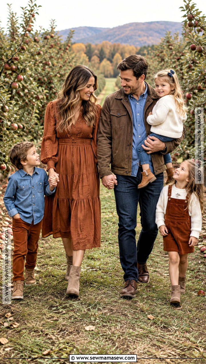 Rust And Dusty Blue Fall Family Picture Outfit - 20 fall picture outfits for family
