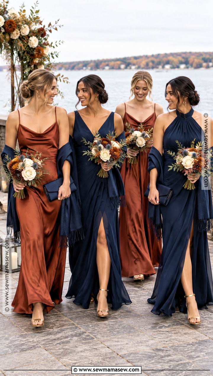Rust And Navy Bridesmaid Dresses - 15 Fall Wedding Color Schemes October Bridesmaid Dress Ideas