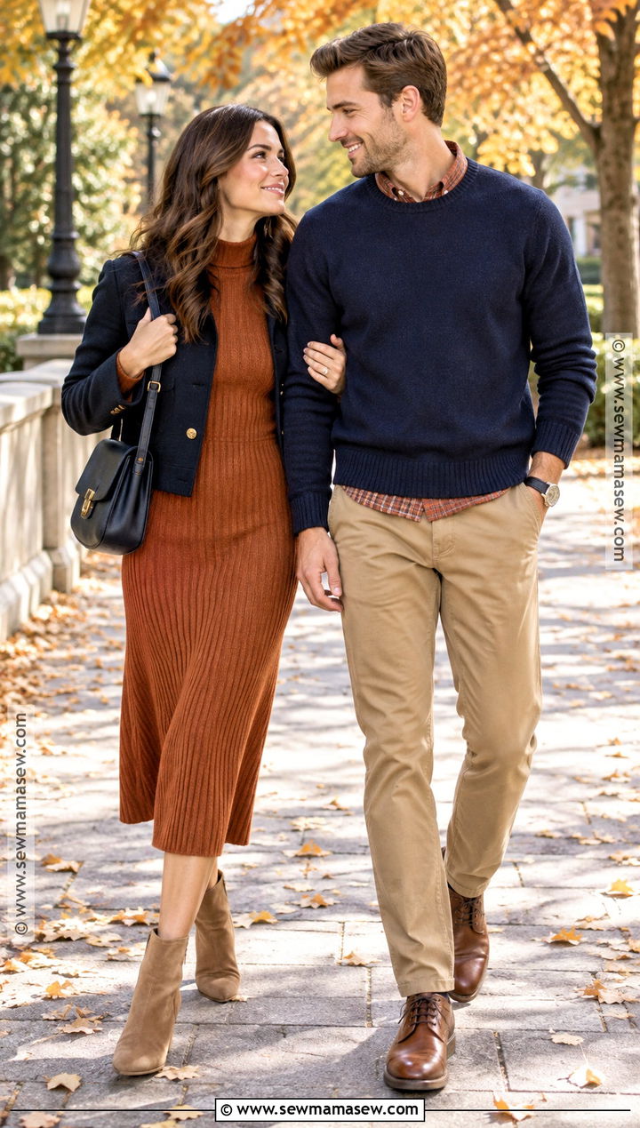 Rust And Navy Couple Fall Outfit - 25 couple fall outfits