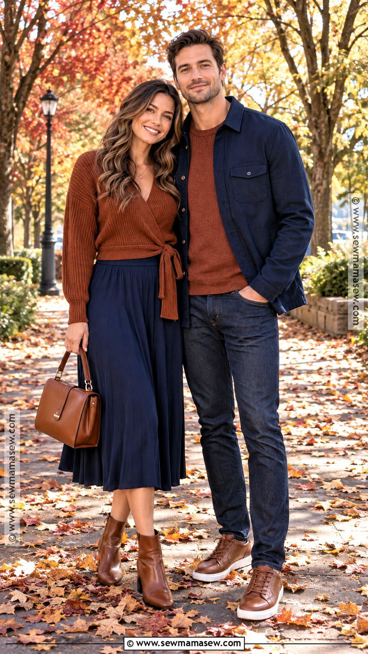 Rust And Navy Couple Outfit - 20 Fall Outfit Ideas for Couples