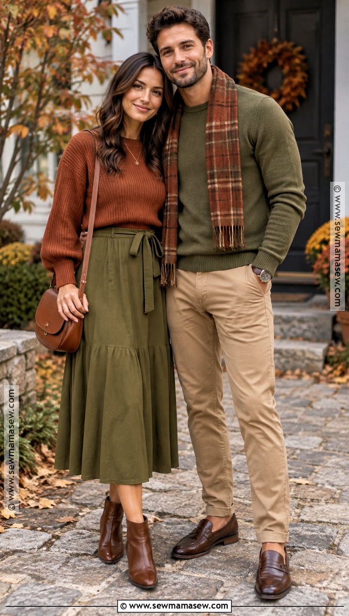 Rust And Olive Couple Thanksgiving Outfit - 15 cute couple thanksgiving outfits
