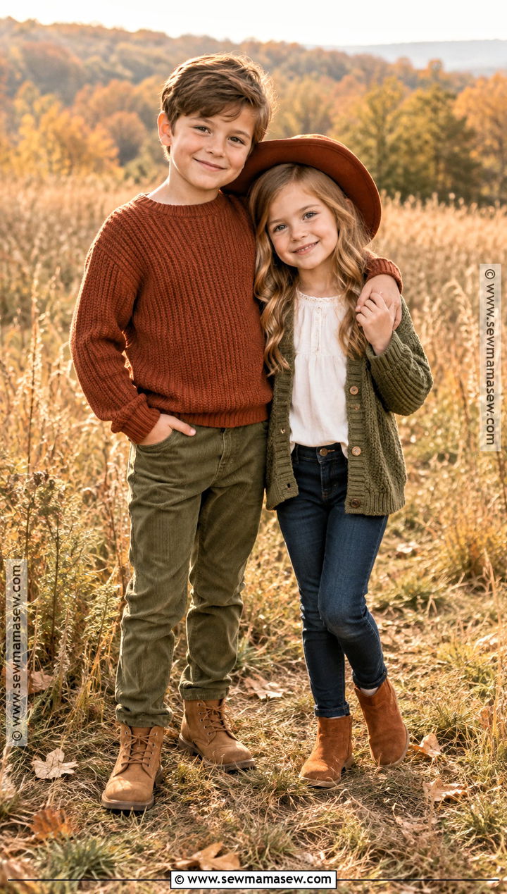 Rust And Olive Sibling Fall Outfit - 15 Sibling Fall Photoshoot Outfits