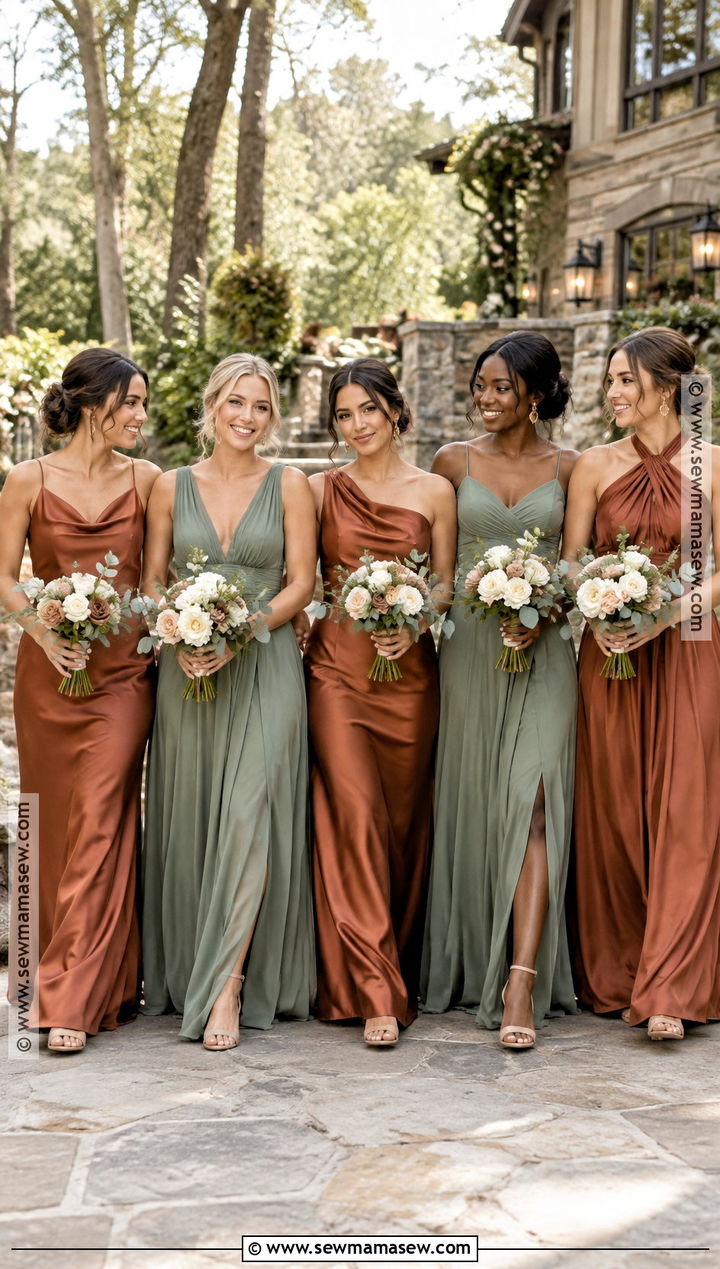 Rust And Sage Bridesmaid Dresses - 15 Autumn Wedding Colors Palette Bridesmaid Dresses