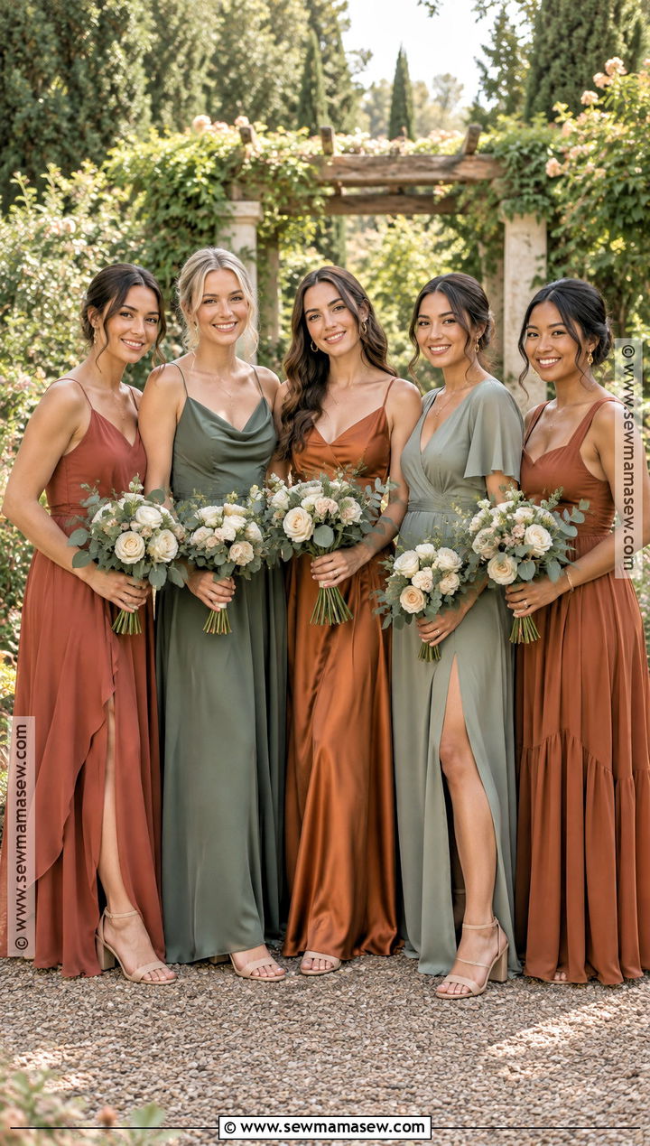 Rust And Sage Mismatched Bridesmaid Dresses - 15 Autumn Bridesmaid Dresses Mismatched