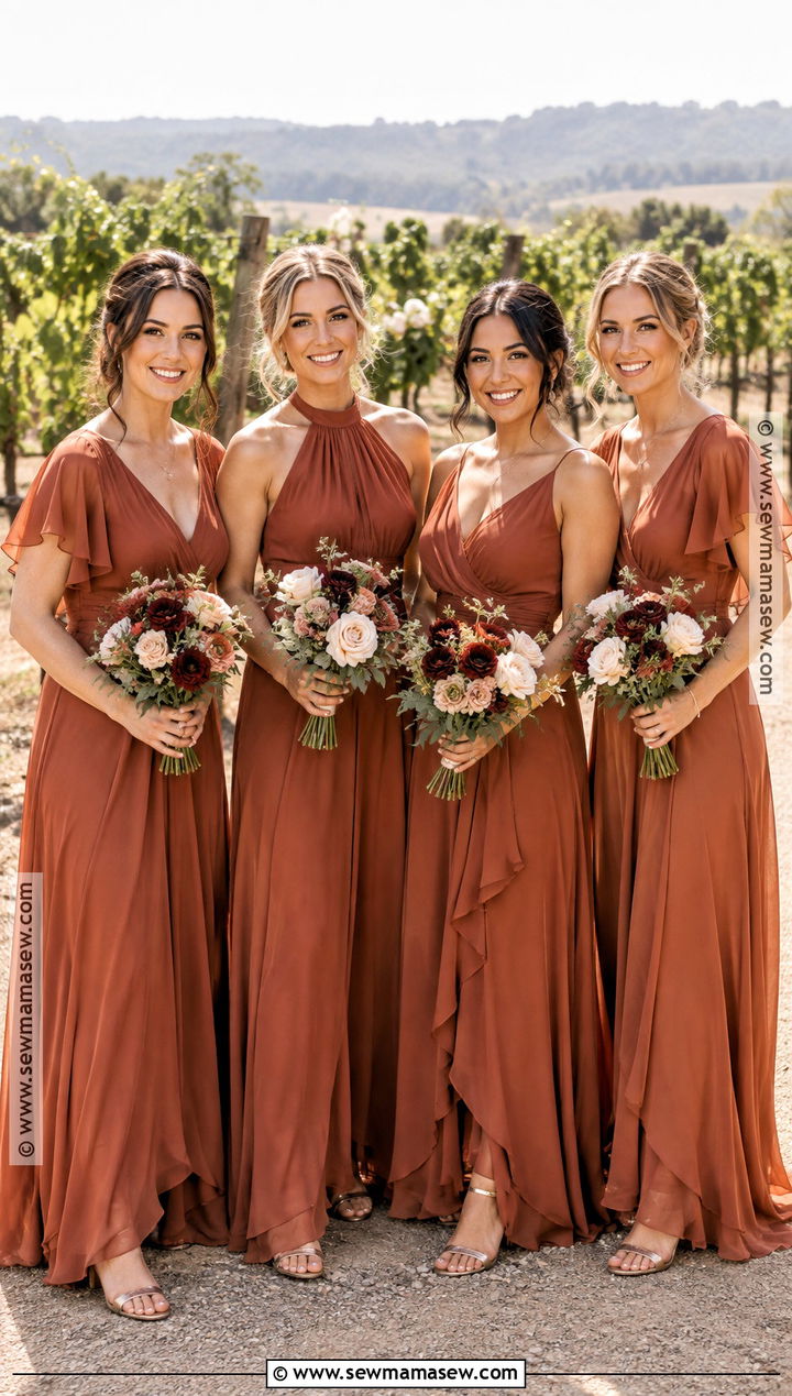 Rust And Terracotta Chiffon Bridesmaid Dresses - 15 Fall Mix Matched Bridesmaid Dresses