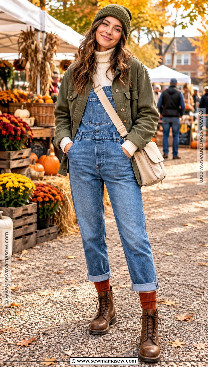 Rust Autumn Socks With Overalls And Lace Up Boots - 20 Autumn Socks Ideas