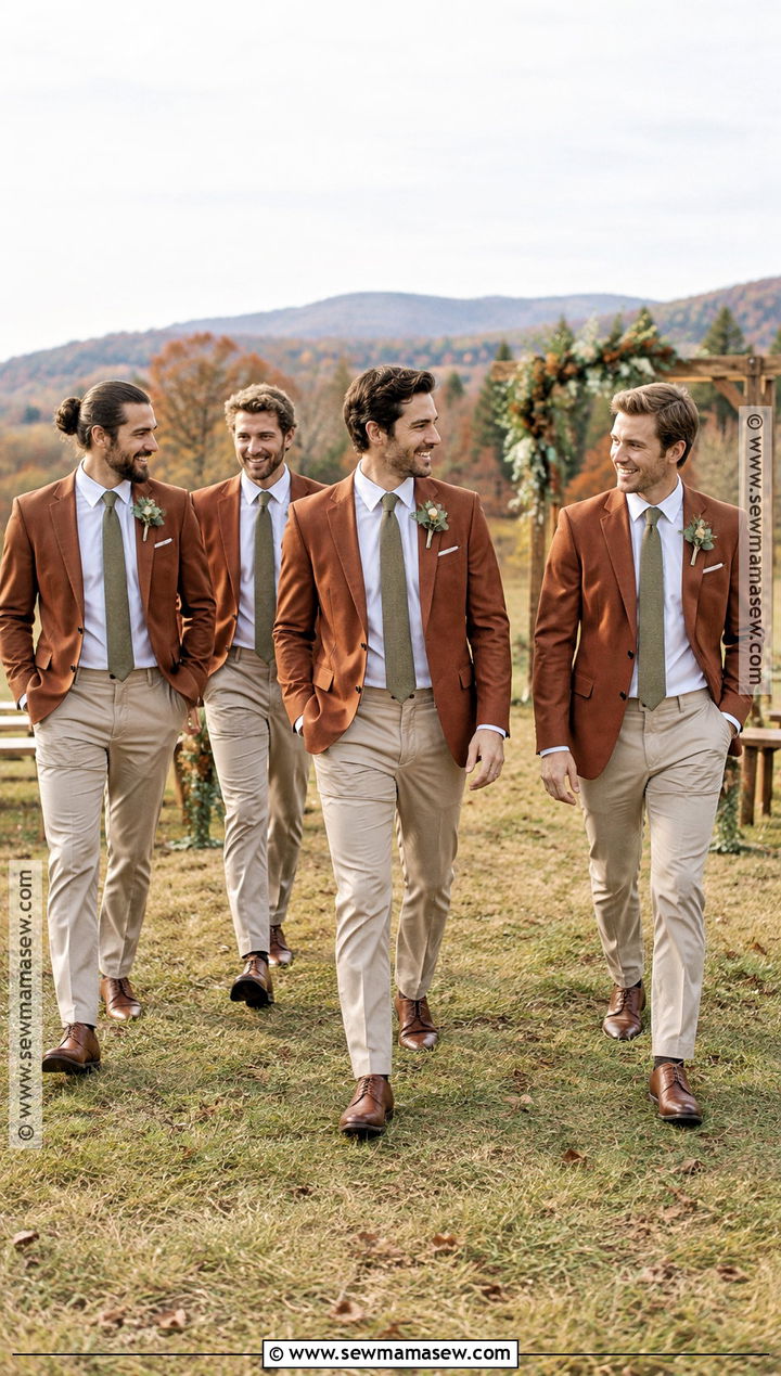 Rust Blazer Boho Fall Groomsmen Attire - 15 boho fall groomsmen attire ideas
