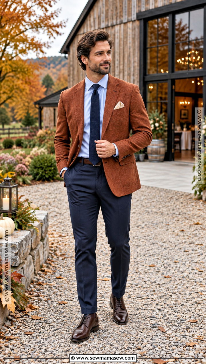 Rust Blazer Fall Wedding Attire - 20 fall wedding attire ideas for men