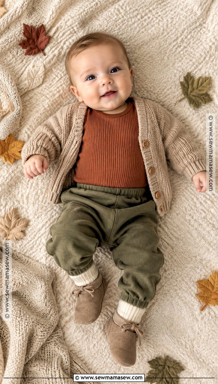 Rust Bodysuit And Olive Pants Baby Boy Fall Outfit - 15 Baby Boy Fall Outfits 0-3 Months