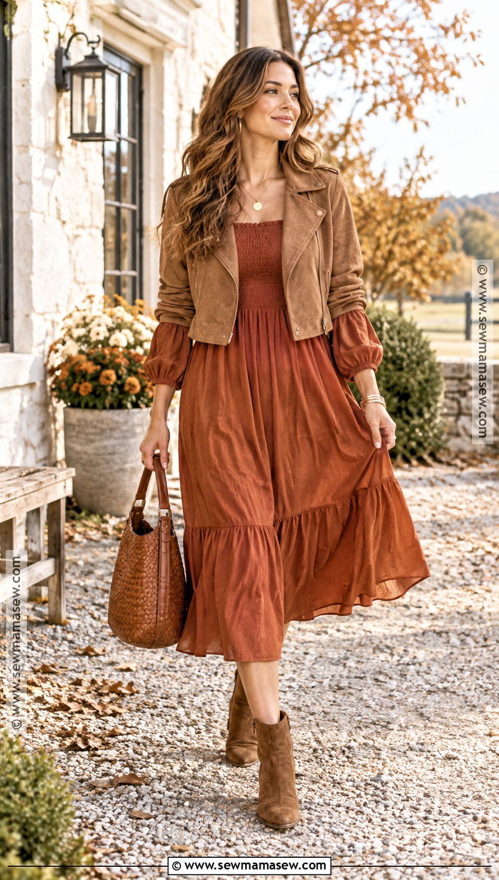 Rust Boho Fall Dress With Cropped Jacket - 15 women fall dresses