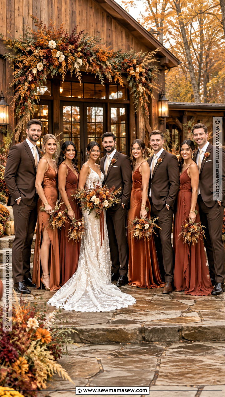 Rust Bridesmaid Dresses With Brown Groomsmen - 15 fall bridesmaid dresses mismatched with groomsmen