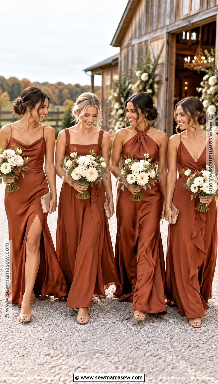 Rust Bridesmaid Dresses With Cream Flowers - 20 wedding color schemes fall september bridesmaid dresses