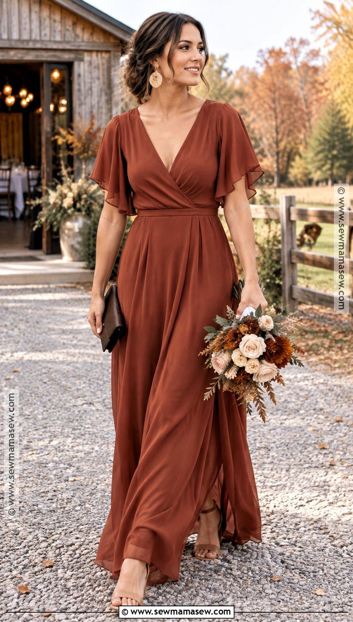 Rust Brown Flutter Sleeve Bridesmaid Dress - 15 Fall Bridesmaid Dresses Brown