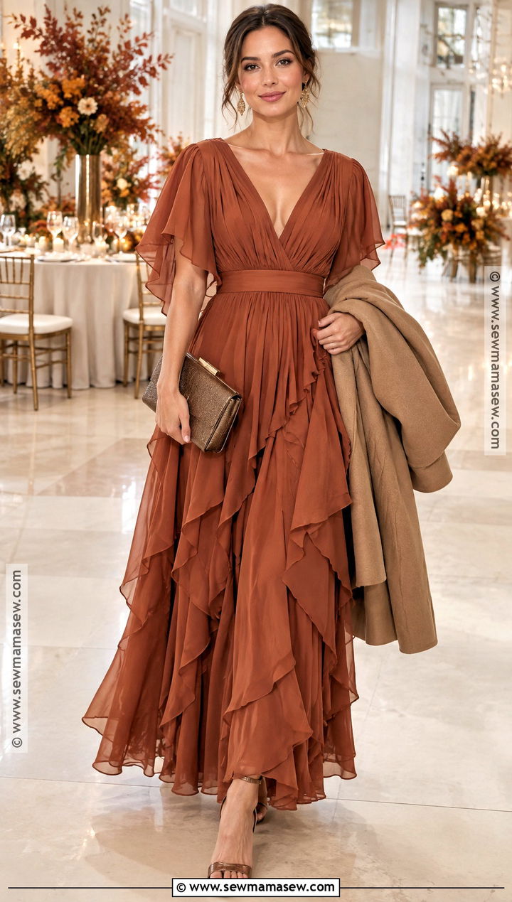 Rust Chiffon Autumn Ball Dress - 20 autumn ball dress ideas