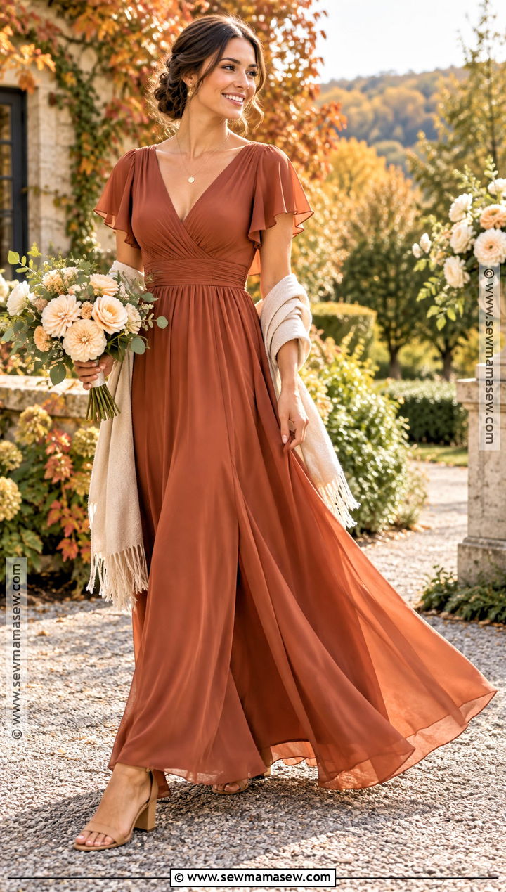 Rust Chiffon Autumn Bridesmaid Dress - 25 autumn bridesmaid dresses