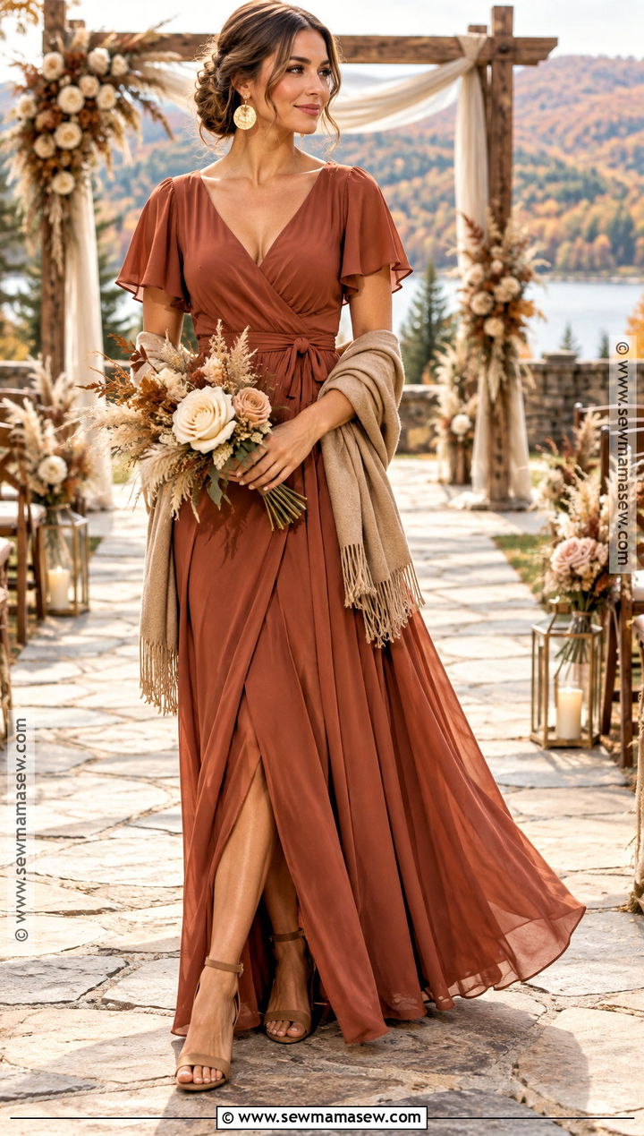 Rust Chiffon Boho Bridesmaid Dress - 15 Fall Boho Bridesmaid Dress Ideas