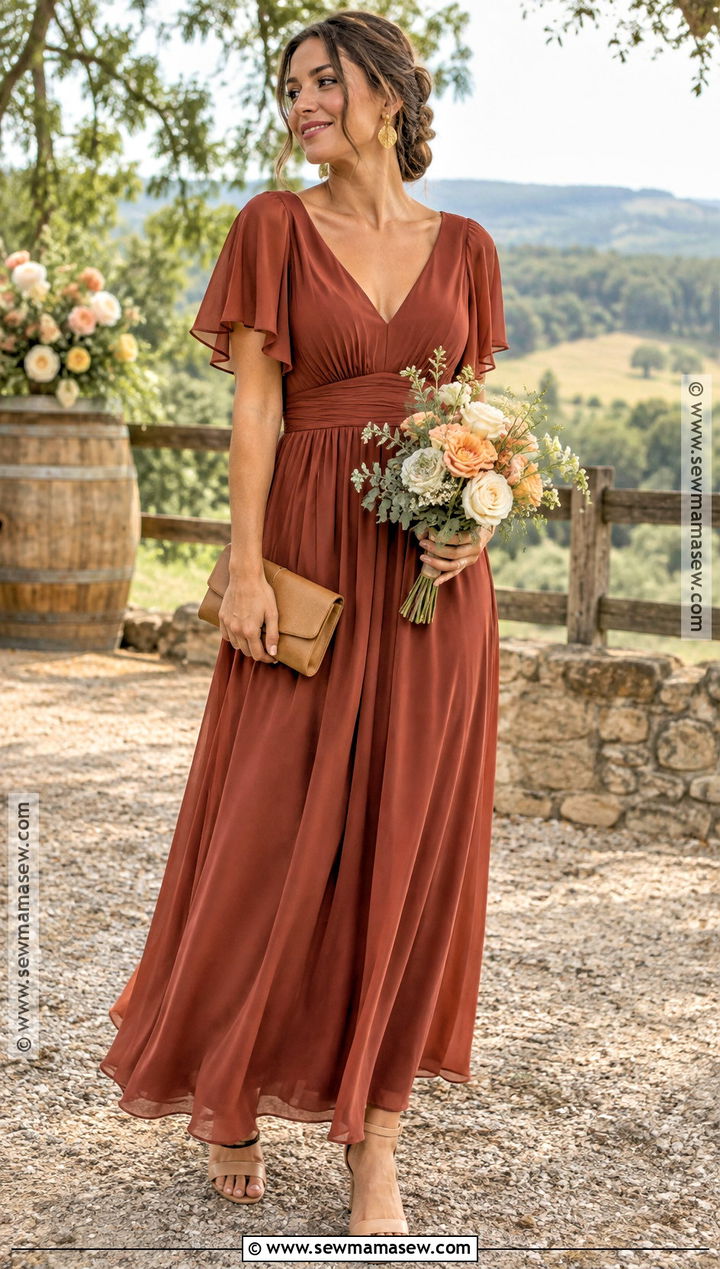 Rust Chiffon Bridesmaid Dress - 20 fall color bridesmaid dresses