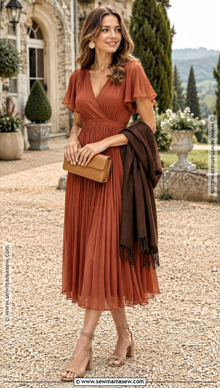 Rust Chiffon Fall Wedding Guest Dress - 15 dress for a wedding guest fall ideas