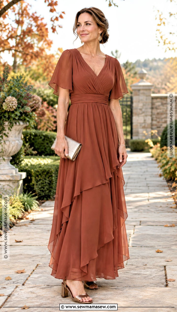 Rust Chiffon Mother of the Bride Maxi Dress - 25 fall mother of the bride dresses