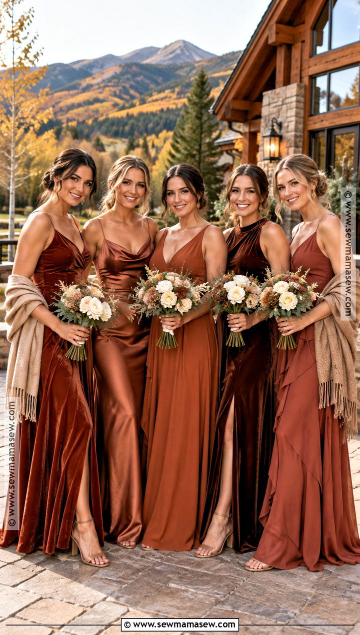 Rust Cinnamon And Burnt Sienna Bridesmaid Dresses - 15 October Wedding Colors Schemes Bridesmaid Dress Ideas