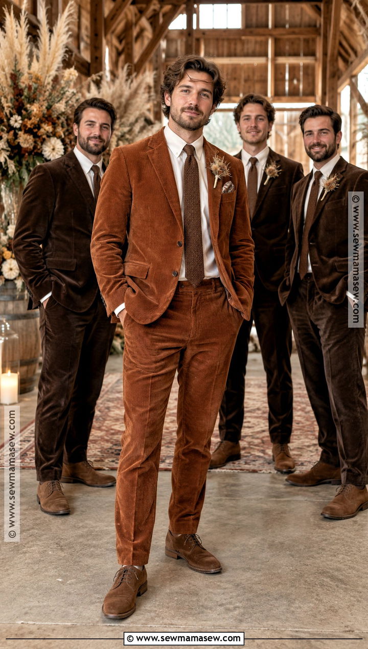 Rust Corduroy Fall Wedding Suit - 15 fall mens wedding attire groom & groomsmen suits ideas