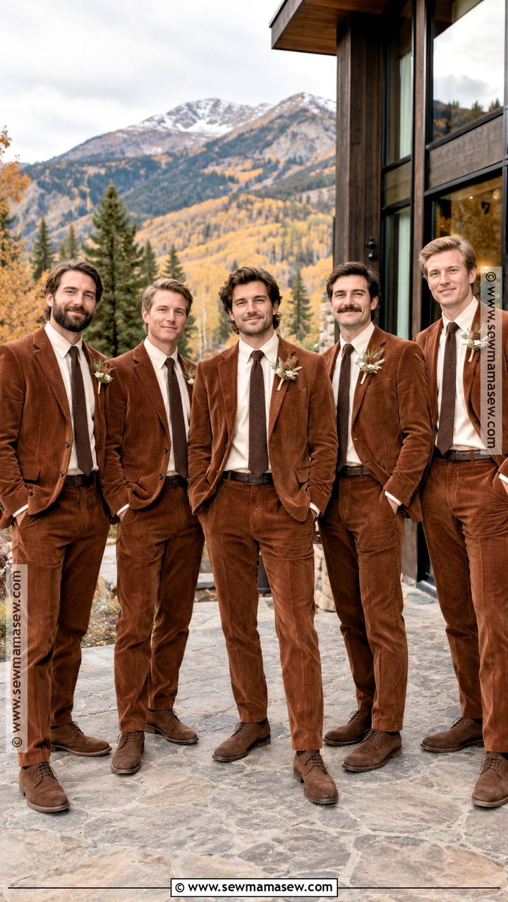 Rust Corduroy Groomsmen Suits With Brown Shoes - 20 groomsmen attire fall ideas