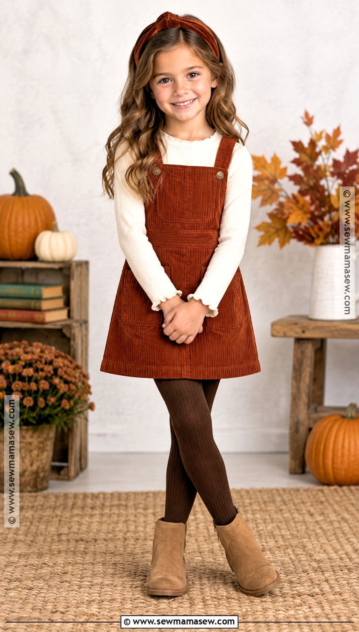 Rust Corduroy Pinafore School Photo Outfit - 15 fall school photos outfits