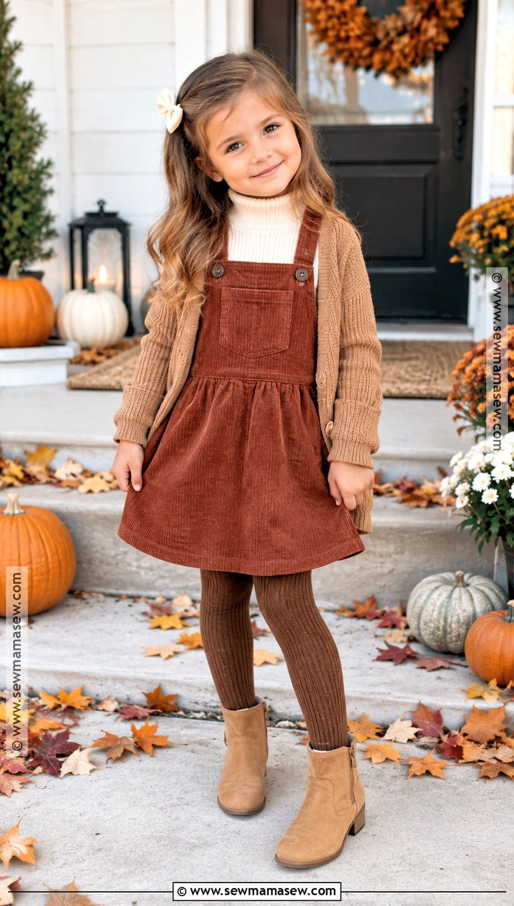 Rust Corduroy Pinafore Thanksgiving Dress - 15 Girls Thanksgiving Dress Ideas