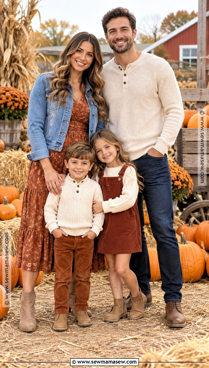 Rust Cream And Dark Denim Family Pumpkin Patch Outfit - 15 family pumpkin patch outfits