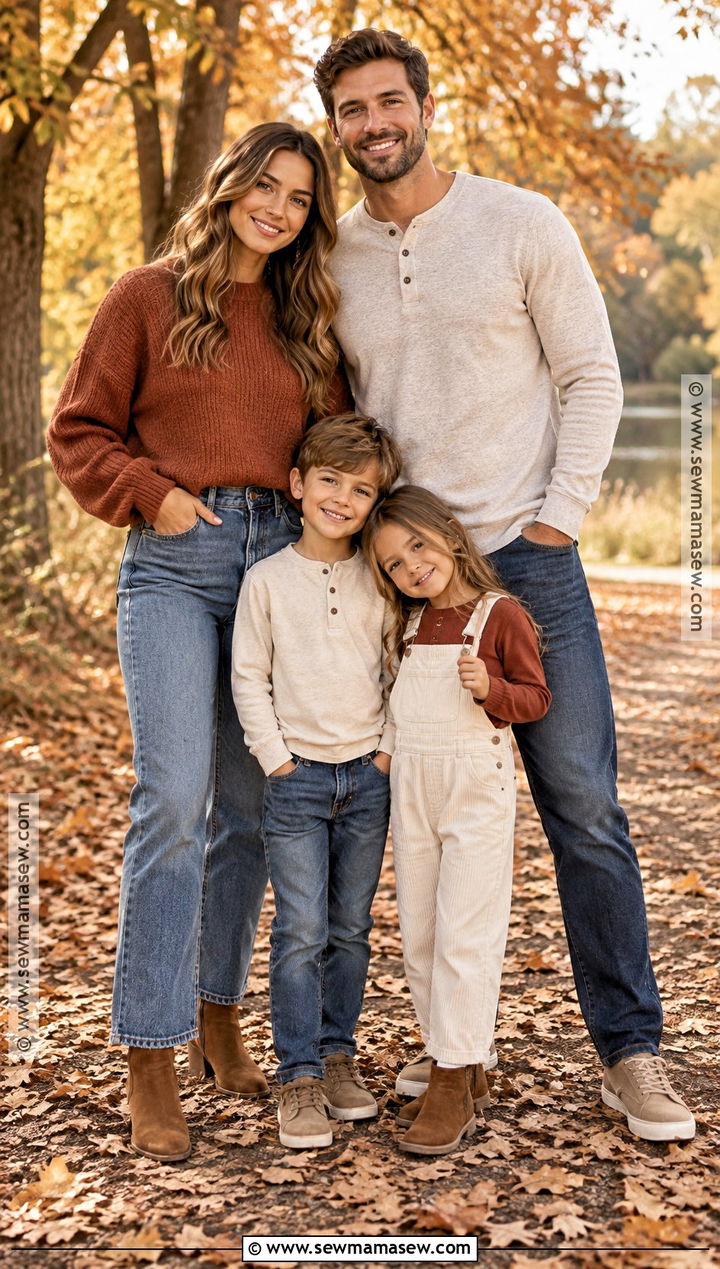 Rust Cream And Denim Family Outfit - 15 casual fall picture outfits for family