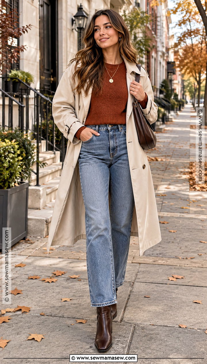 Rust Cropped Sweater With High Waisted Jeans - 20 autumn sweaters aesthetic