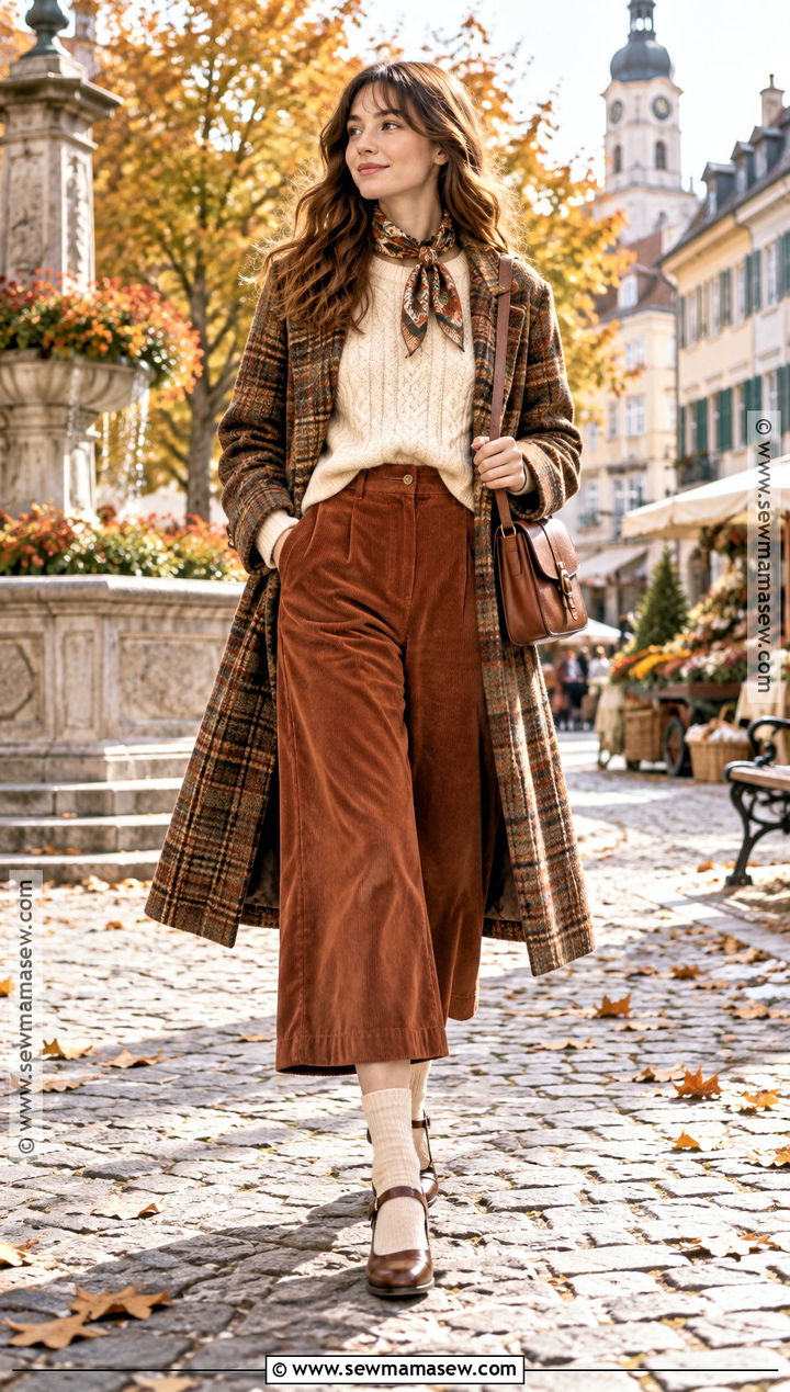 Rust Culottes And Cable Knit Sweater Autumn Cottagecore Outfit - 25 autumn cottagecore outfit ideas