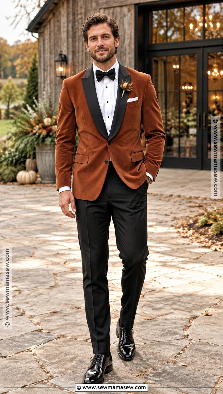 Rust Dinner Jacket Fall Wedding Tuxedo - 20 fall wedding tux groom attire ideas