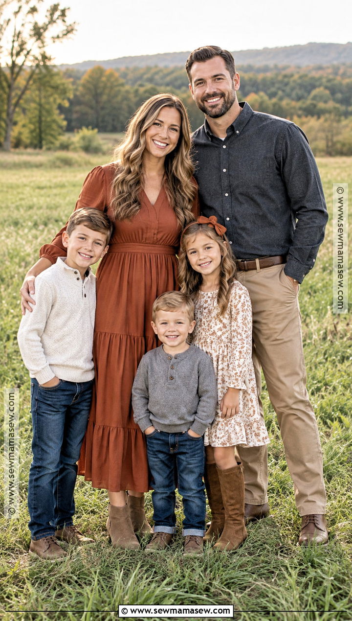 Rust Dress And Charcoal Family Photo Outfits - 20 early fall family photo outfits