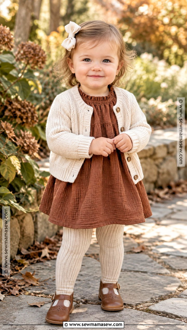 Rust Dress And Cream Cardigan Baby Fall Outfit - 20 baby fall outfits for girls