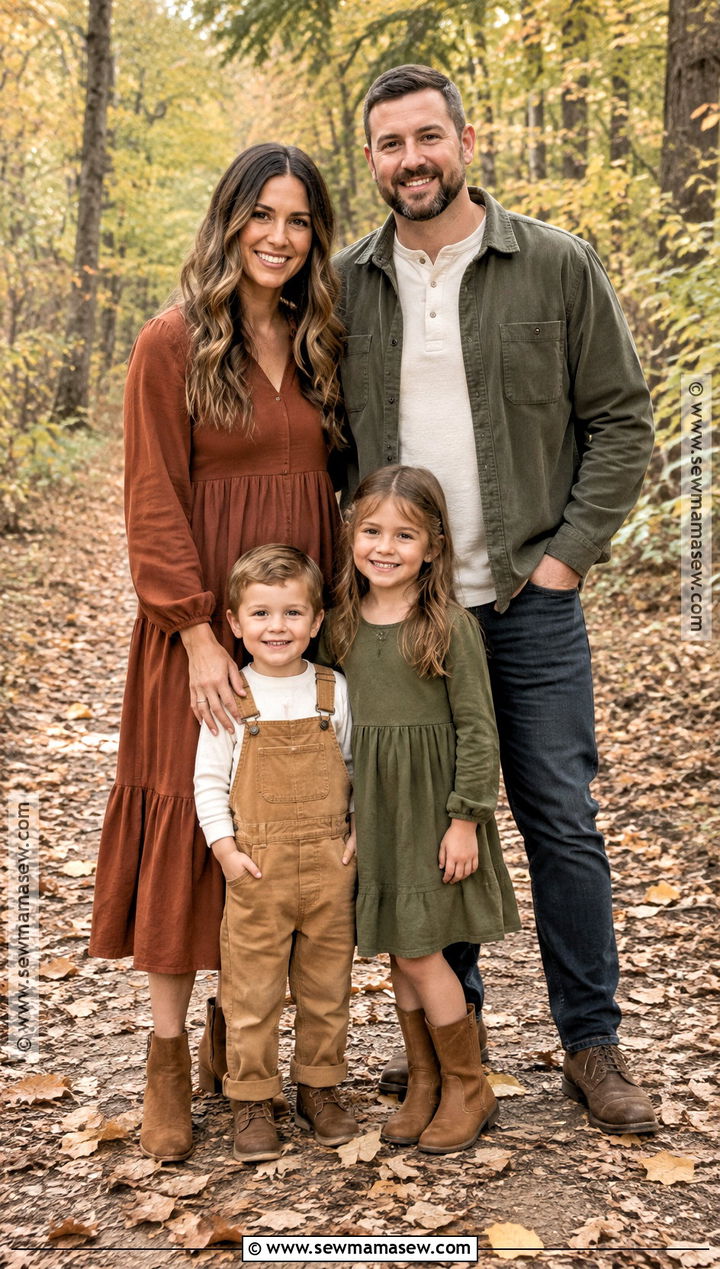 Rust Dress And Olive Layers For Fall Family Pictures - 15 outfit ideas for family pictures fall