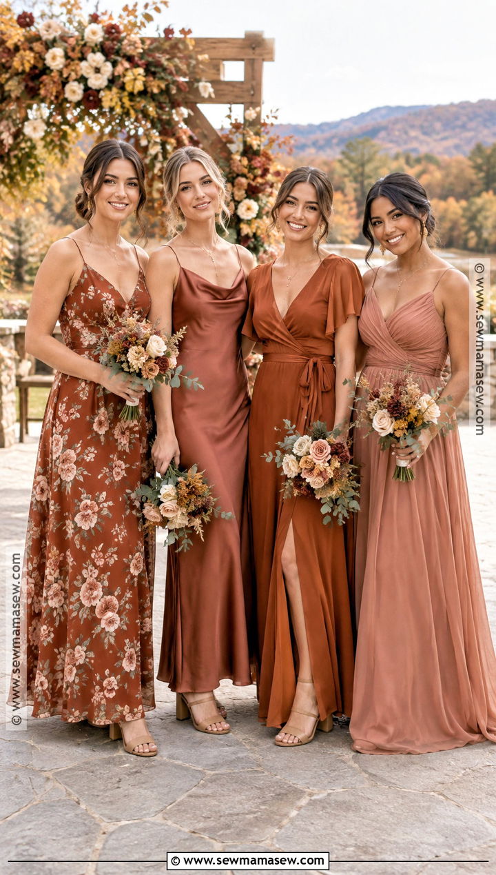 Rust Floral And Terracotta Bridesmaid Dresses - 15 fall mixed bridesmaid dresses