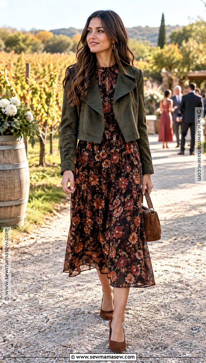 Rust Floral Autumn Wedding Guest Dress - 15 Autumn Guest Wedding Dress Ideas
