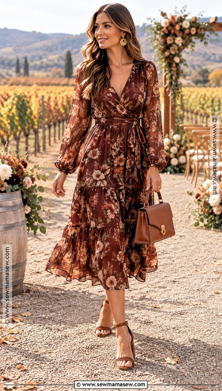 Rust Floral Chiffon Fall Wedding Dress - 15 womens fall dresses wedding