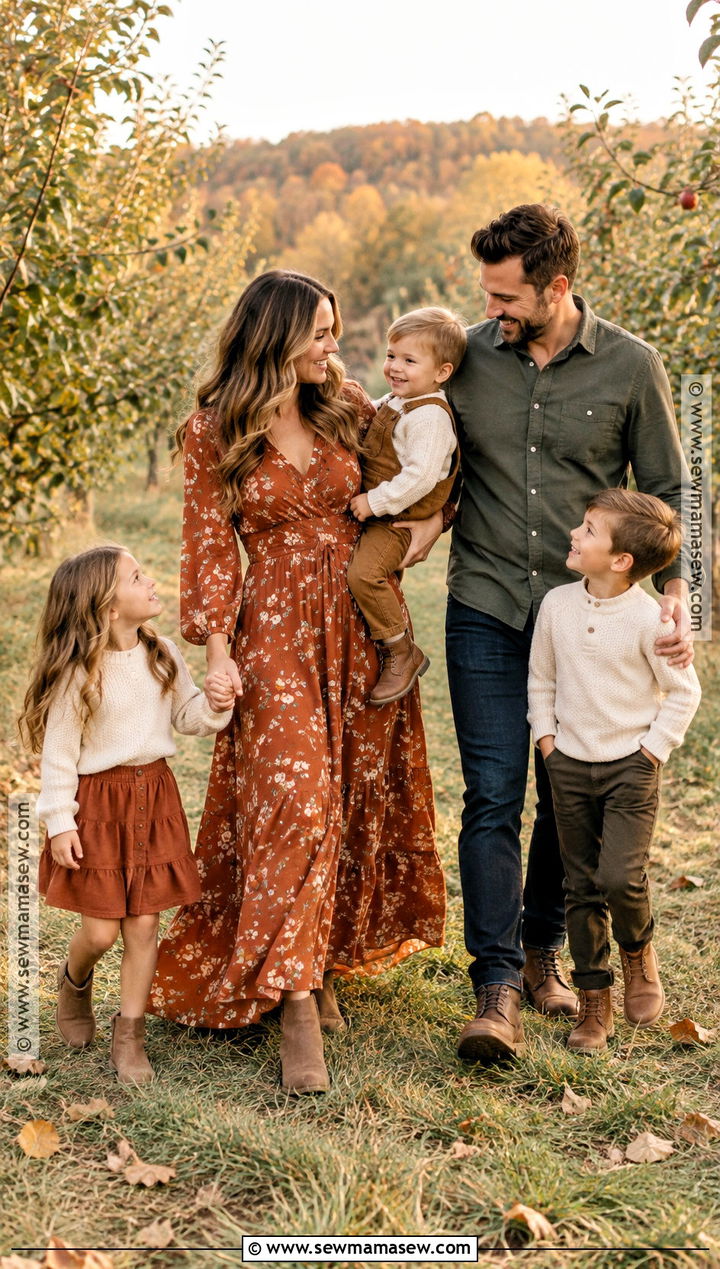 Rust Floral Dress And Neutral Fall Family Picture Outfits - 15 family outfits for fall pictures