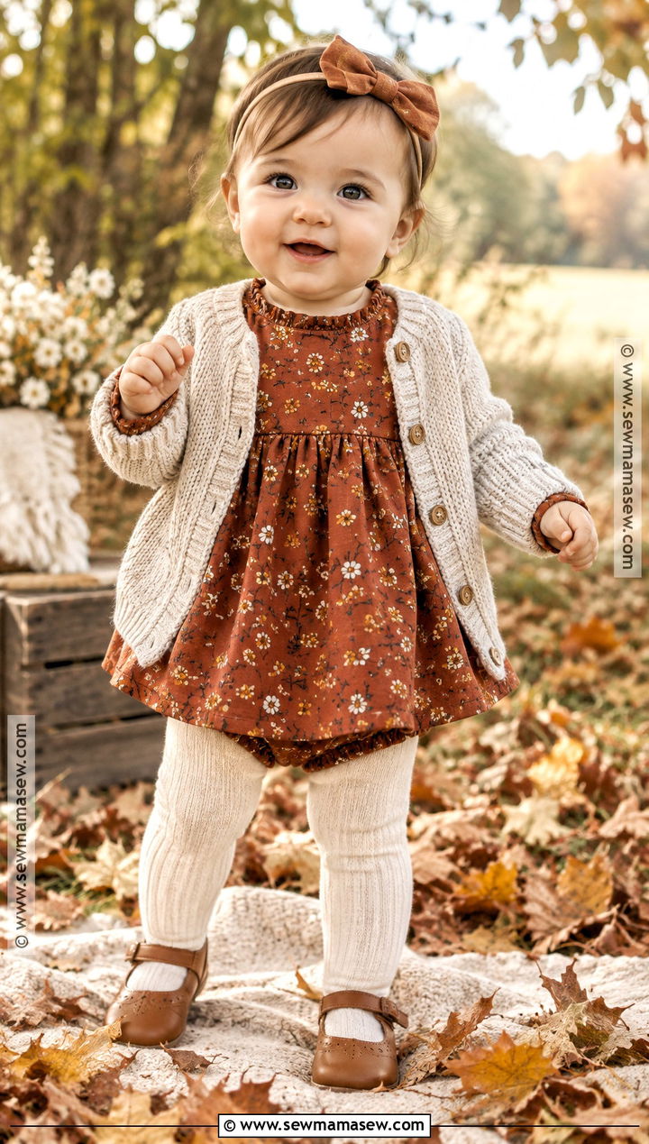 Rust Floral Dress Baby Outfit - 15 autumn themed baby clothes